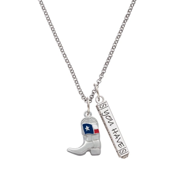 Delight Jewelry Silvertone Cowboy Boot with Texas Flag Silvertone Live the Life You Have Imagined Bar Charm Necklace, 23"