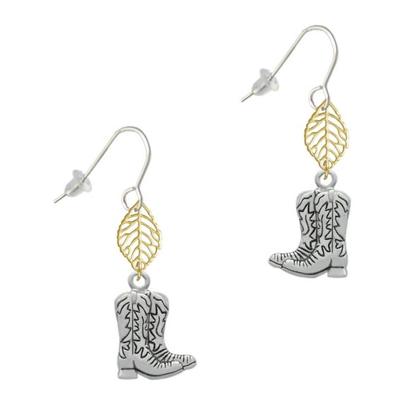 Delight Jewelry Silvertone Cowboy Boots Goldtone Leaf French Earrings