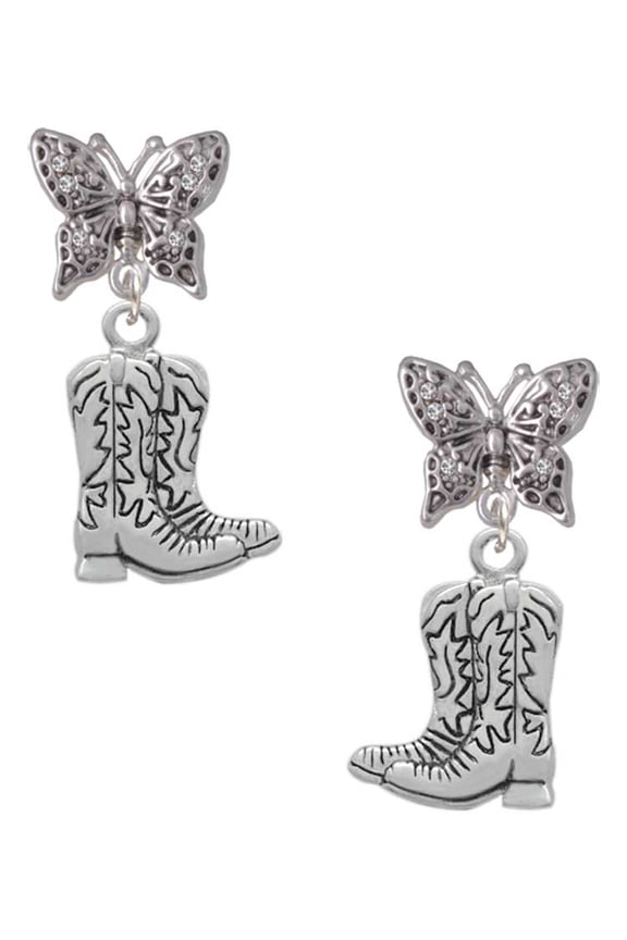 Silvertone Cowboy Boots Silvertone Antiqued Butterfly Post Earrings