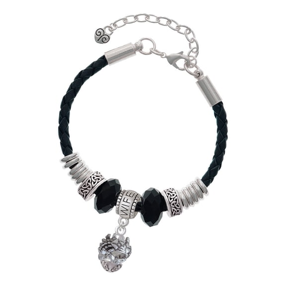 Delight Jewelry Silvertone Crabs Spinner Wife Celtic Knot Leather Bead Bracelet, 7"+2" Extender