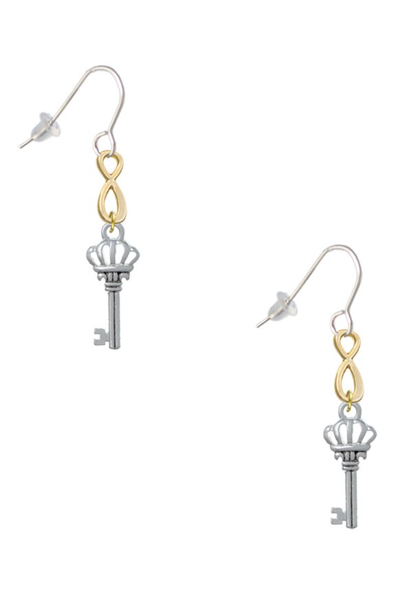 Silvertone Crown Key Gold Tone Infinity French Earrings