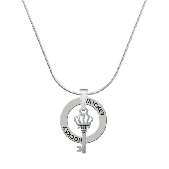 Delight Jewelry Silvertone Crown Key Hockey Ring Charm Necklace, 18"