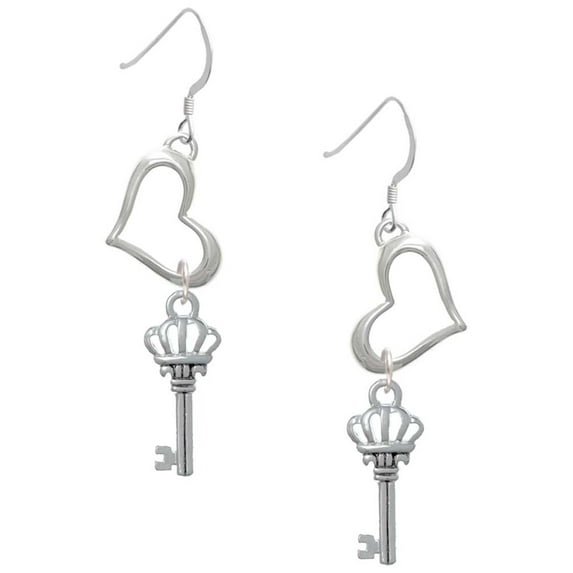 Delight Jewelry Silvertone Crown Key Open Heart French Earrings