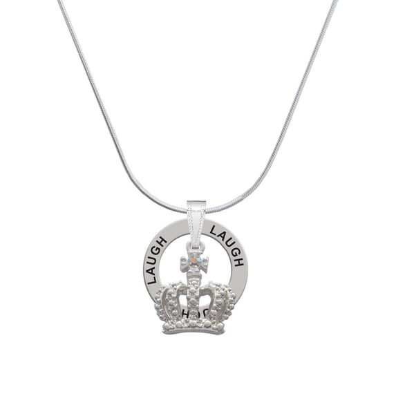 Delight Jewelry Silvertone Crown with AB Crystal Laugh Ring Charm Necklace, 18"
