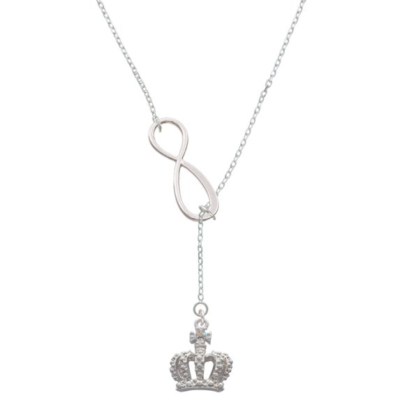 Delight Jewelry Silvertone Crown with AB Crystal Silver tone Elegant Infinity Lariat Necklace