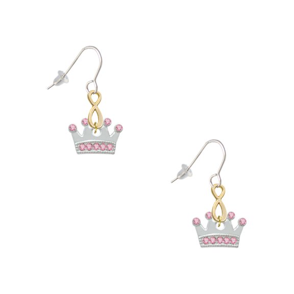 Delight Jewelry Silvertone Crown with Light Pink Crystals Gold Tone Infinity French Earrings