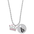 thumbnail image 1 of Delight Jewelry Silvertone Crown with Light Pink Crystals Silvertone Script Initial Disc - & - Charm Necklace, 20"+3", 1 of 4