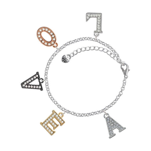 Delight Jewelry Silvertone Crystal Initial - A - Multi-Colored Crystal Love Charm Bracelet