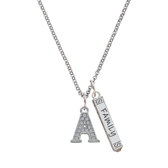 Delight Jewelry Silvertone Crystal Initial - A - Silvertone Family Bar Charm Necklace, 23"
