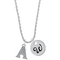 thumbnail image 1 of Delight Jewelry Silvertone Crystal Initial - A - Silvertone Script Initial Disc - W - Charm Necklace, 20"+3", 1 of 4