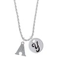 thumbnail image 1 of Delight Jewelry Silvertone Crystal Initial - A - Silvertone Script Initial Disc - Y - Charm Necklace, 20"+3", 1 of 4