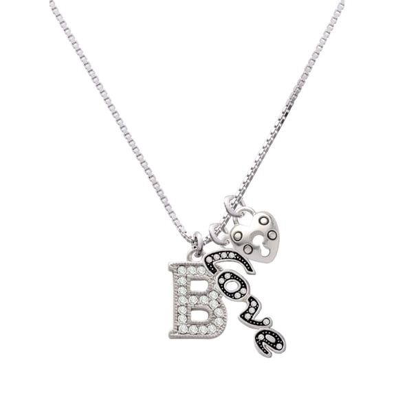 Delight Jewelry Silvertone Crystal Initial - B - - Love and Lock Charm Necklace, 18"+1"