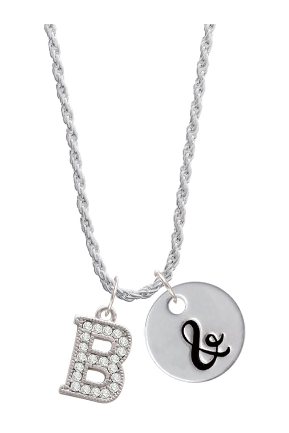 Silvertone Crystal Initial - B - Silvertone Script Initial Disc - & - Charm Necklace, 20"+3"