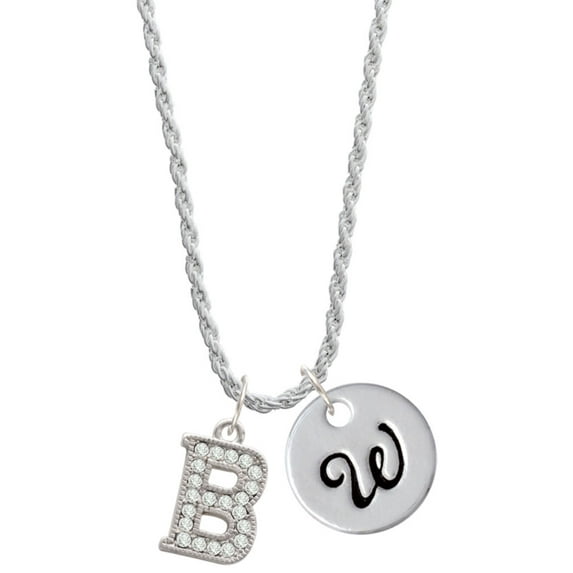 Delight Jewelry Silvertone Crystal Initial - B - Silvertone Script Initial Disc - W - Charm Necklace, 20"+3"