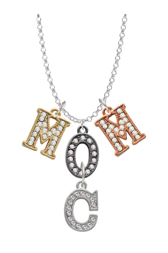 Silvertone Crystal Initial - C - Multi-Colored Crystal Mom Charm Necklace