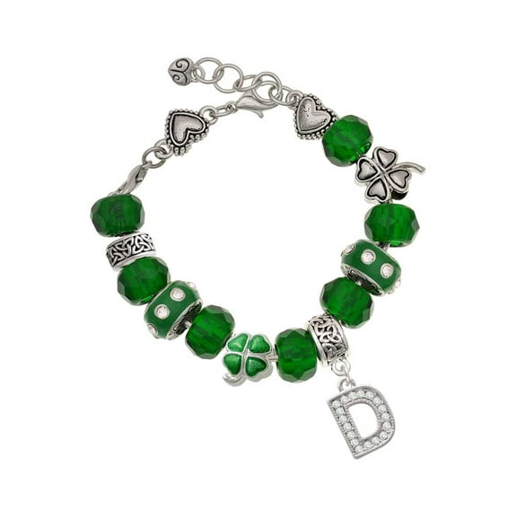 Delight Jewelry Silvertone Crystal Initial - D - Green Irish Luck Bead Charm Bracelet, 7.5"