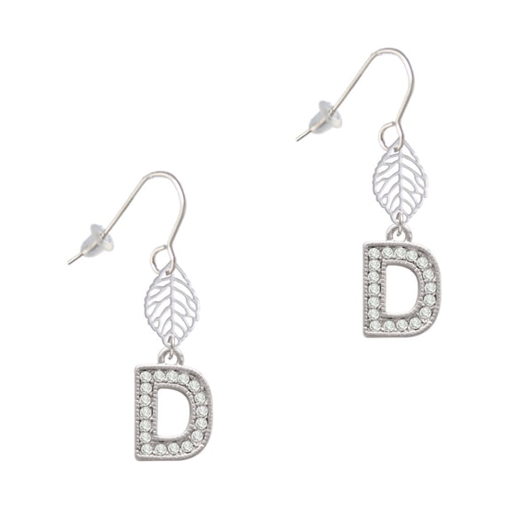 Delight Jewelry Silvertone Crystal Initial - D - Silvertone Leaf French Earrings