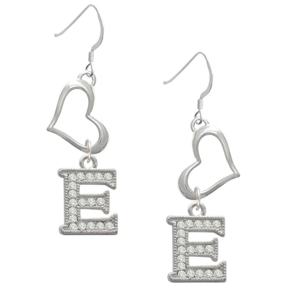 Delight Jewelry Silvertone Crystal Initial - E - Open Heart French Earrings
