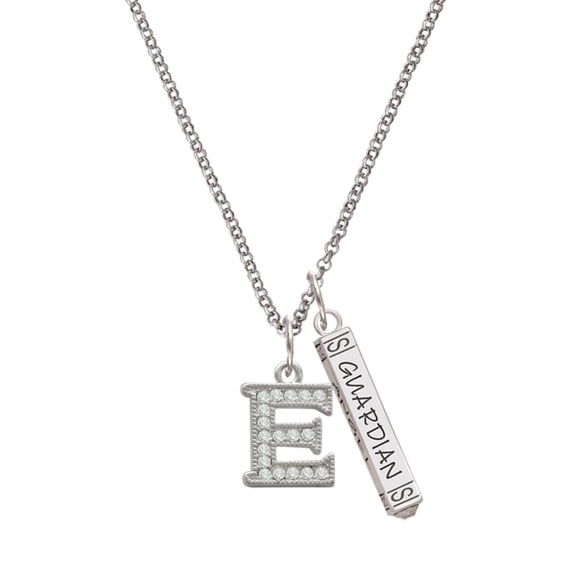 Delight Jewelry Silvertone Crystal Initial - E - Silvertone Guardian Angel Bar Charm Necklace, 23"