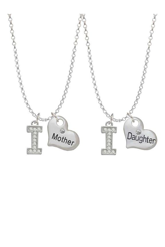 Silvertone Crystal Initial - I - Mother & Daughter Heart Necklaces (Set of 2), 19"+2"