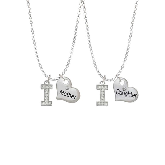 Delight Jewelry Silvertone Crystal Initial - I - Mother & Daughter Heart Necklaces (Set of 2), 19"+2"