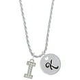 thumbnail image 1 of Delight Jewelry Silvertone Crystal Initial - I - Silvertone Script Initial Disc - K - Charm Necklace, 20"+3", 1 of 4