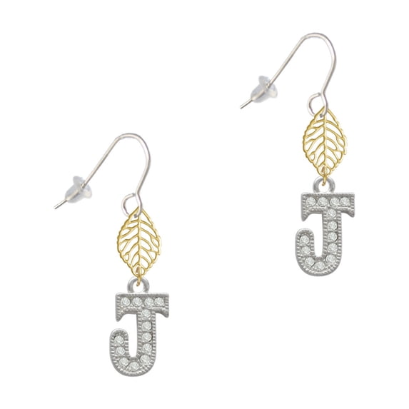 Delight Jewelry Silvertone Crystal Initial - J - Goldtone Leaf French Earrings