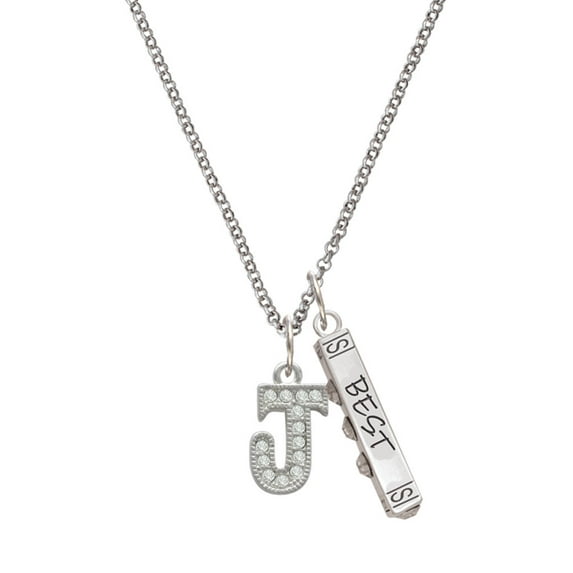 Delight Jewelry Silvertone Crystal Initial - J - Silvertone Best Friends Forever Bar Charm Necklace, 23"