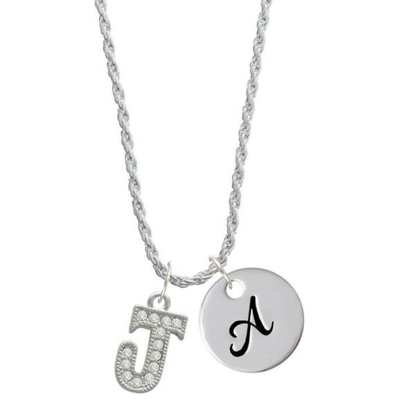 Delight Jewelry Silvertone Crystal Initial - J - Silvertone Script Initial Disc - A - Charm Necklace, 20"+3"