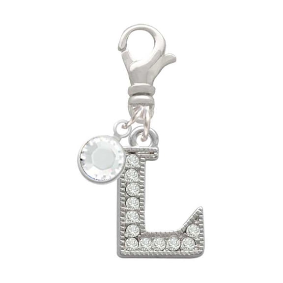 Delight Jewelry Silvertone Crystal Initial - L - - Silvertone Clip on Charm with Clear Crystal Drop
