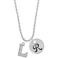 thumbnail image 1 of Delight Jewelry Silvertone Crystal Initial - L - Silvertone Script Initial Disc - R - Charm Necklace, 20"+3", 1 of 4
