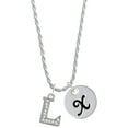 thumbnail image 1 of Delight Jewelry Silvertone Crystal Initial - L - Silvertone Script Initial Disc - X - Charm Necklace, 20"+3", 1 of 1
