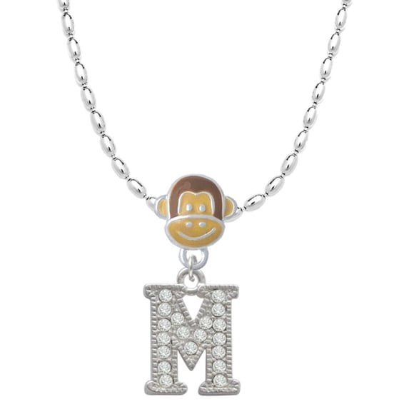 Delight Jewelry Silvertone Crystal Initial - M - Mia Monkey Charm Necklace