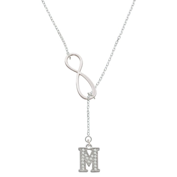 Delight Jewelry Silvertone Crystal Initial - M - Silver tone Elegant Infinity Lariat Necklace