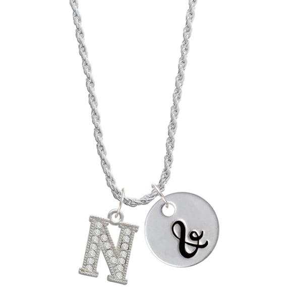 Delight Jewelry Silvertone Crystal Initial - N - Silvertone Script Initial Disc - & - Charm Necklace, 20"+3"