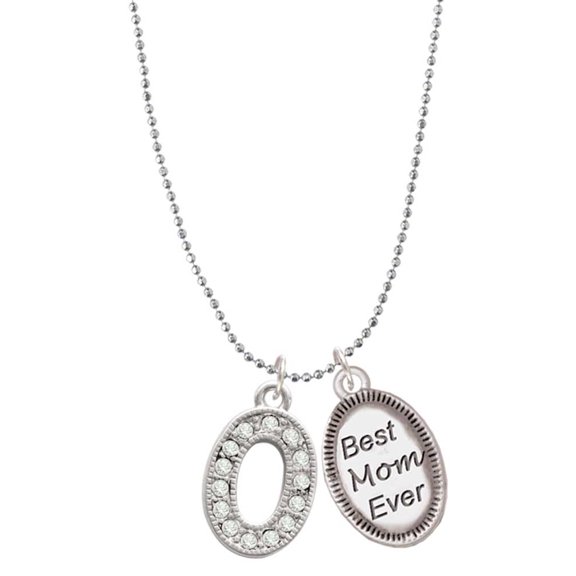 Delight Jewelry Silvertone Crystal Initial - O - Best Mom Ever Charm Necklace