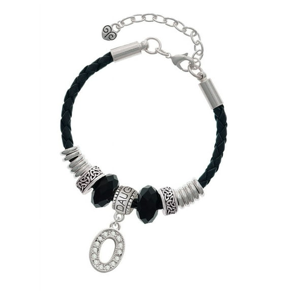 Delight Jewelry Silvertone Crystal Initial - O - Daughter Celtic Knot Leather Bead Bracelet, 7"+2" Extender