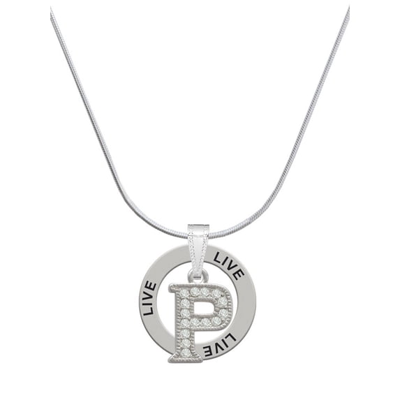 Delight Jewelry Silvertone Crystal Initial - P - Live Ring Charm Necklace, 18"