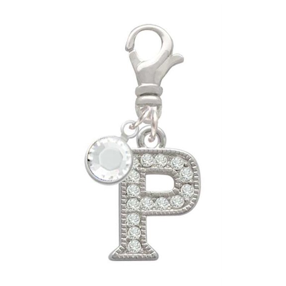 Delight Jewelry Silvertone Crystal Initial - P - - Silvertone Clip on Charm with Clear Crystal Drop