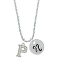 thumbnail image 1 of Delight Jewelry Silvertone Crystal Initial - P - Silvertone Script Initial Disc - N - Charm Necklace, 20"+3", 1 of 4