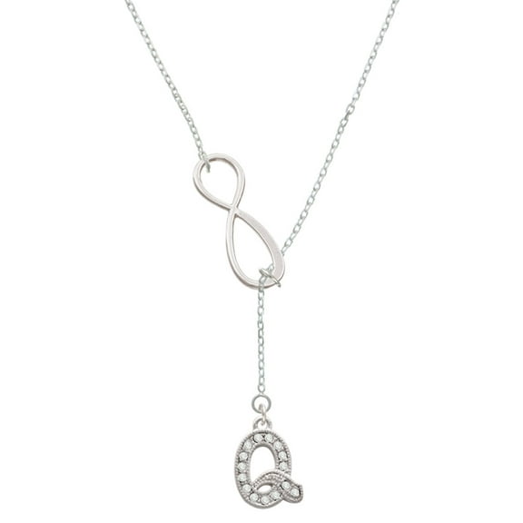 Delight Jewelry Silvertone Crystal Initial - Q - Silver tone Elegant Infinity Lariat Necklace