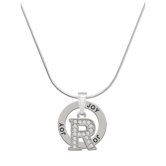 Delight Jewelry Silvertone Crystal Initial - R - Joy Ring Charm Necklace, 18"