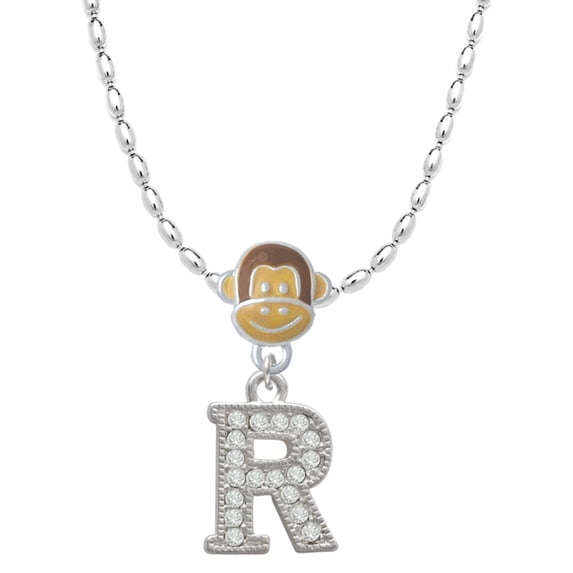 Delight Jewelry Silvertone Crystal Initial - R - Mia Monkey Charm Necklace