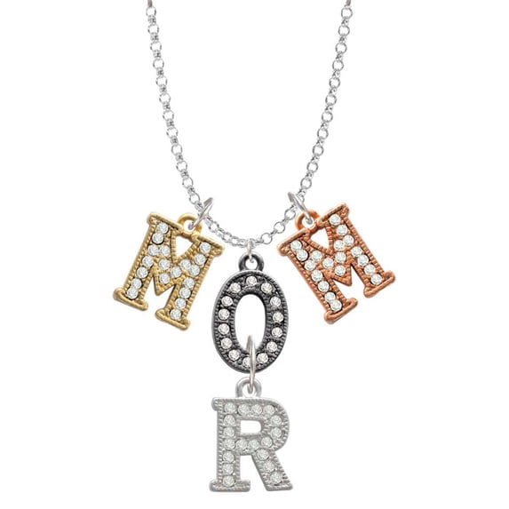 Delight Jewelry Silvertone Crystal Initial - R - Multi-Colored Crystal Mom Charm Necklace