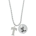 thumbnail image 1 of Delight Jewelry Silvertone Crystal Initial - T - Silvertone Script Initial Disc - L - Charm Necklace, 20"+3", 1 of 4