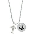 thumbnail image 1 of Delight Jewelry Silvertone Crystal Initial - T - Silvertone Script Initial Disc - U - Charm Necklace, 20"+3", 1 of 4