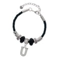 thumbnail image 1 of Delight Jewelry Silvertone Crystal Initial - U - Mother Celtic Knot Leather Bead Bracelet, 7"+2" Extender, 1 of 1