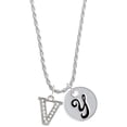 thumbnail image 1 of Delight Jewelry Silvertone Crystal Initial - V - Silvertone Script Initial Disc - Y - Charm Necklace, 20"+3", 1 of 4