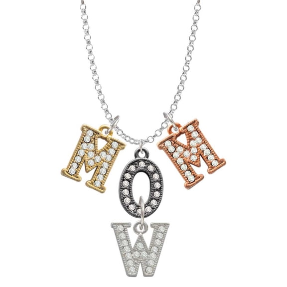 Delight Jewelry Silvertone Crystal Initial - W - Multi-Colored Crystal Mom Charm Necklace