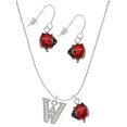 thumbnail image 1 of Delight Jewelry Silvertone Crystal Initial - W - Red Lucky Ladybug Necklace and Dangle Earrings Set, 1 of 6